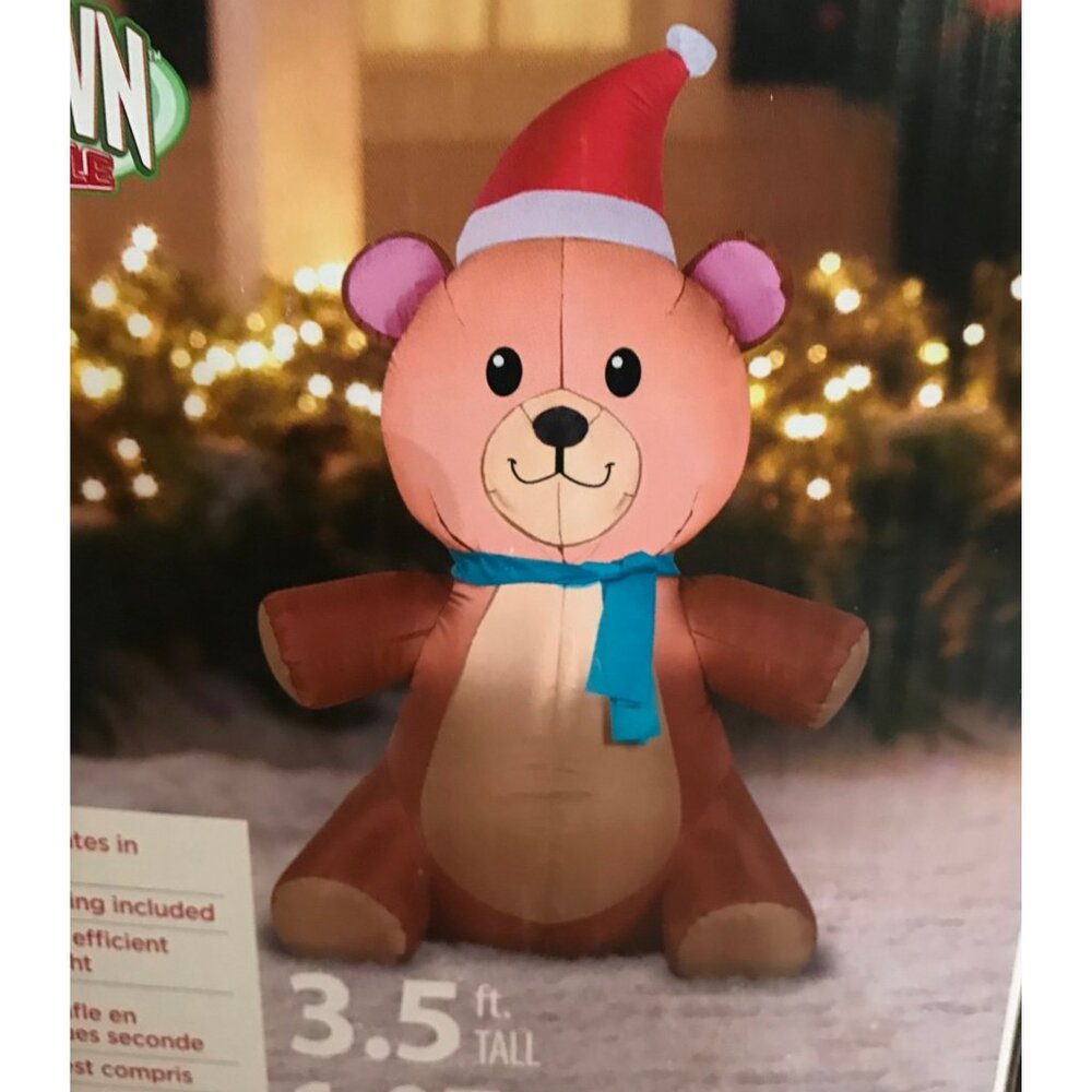 Inflatable Teddy Bear 3.5 Ft Tall Holiday Time Airblown Christmas Decor NEW